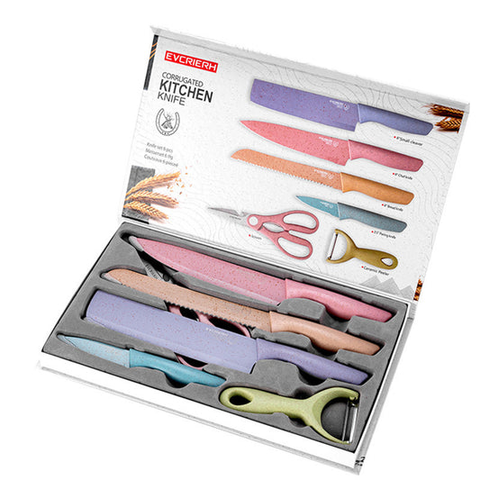 6-Piece Color Wheat Straw Knife Set with Gift Box – Stainless Steel Blades