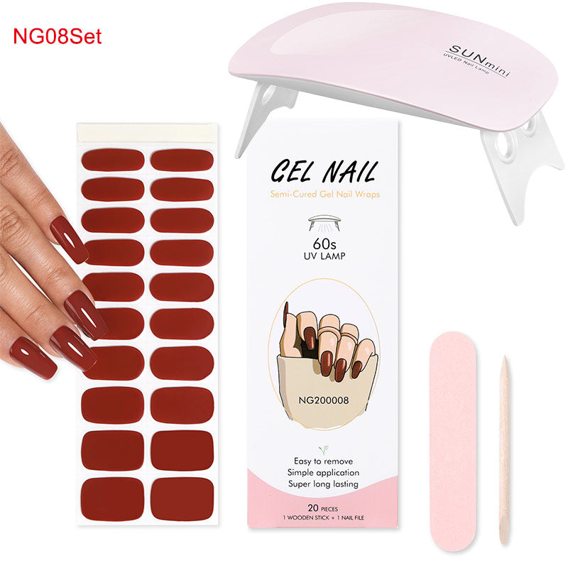 Gel Nail Wraps with UV Lamp Set French Tip Full Cover Nail Kit