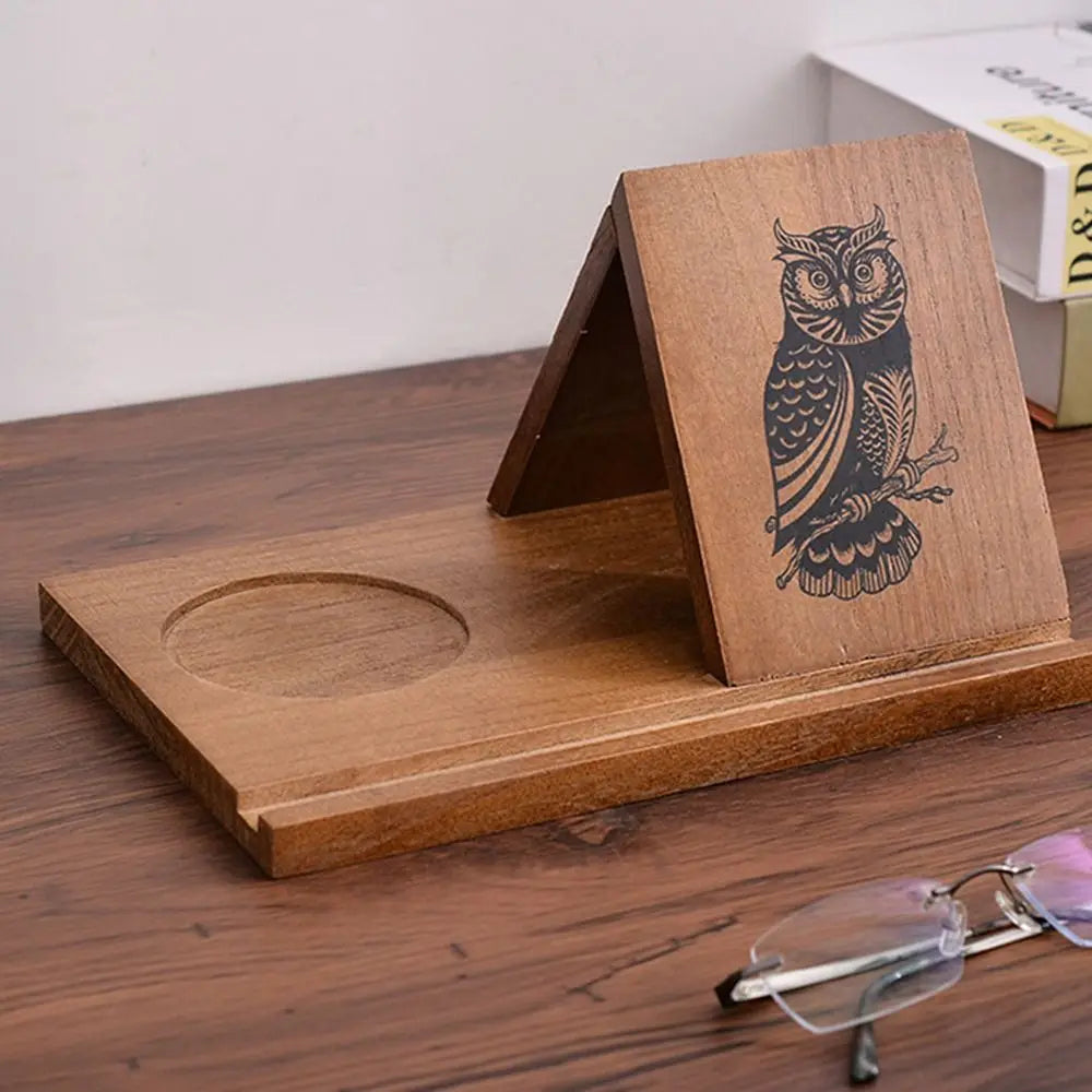Wooden Book Stand with Cup Holder Acacia Desk Organizer Reading Rack