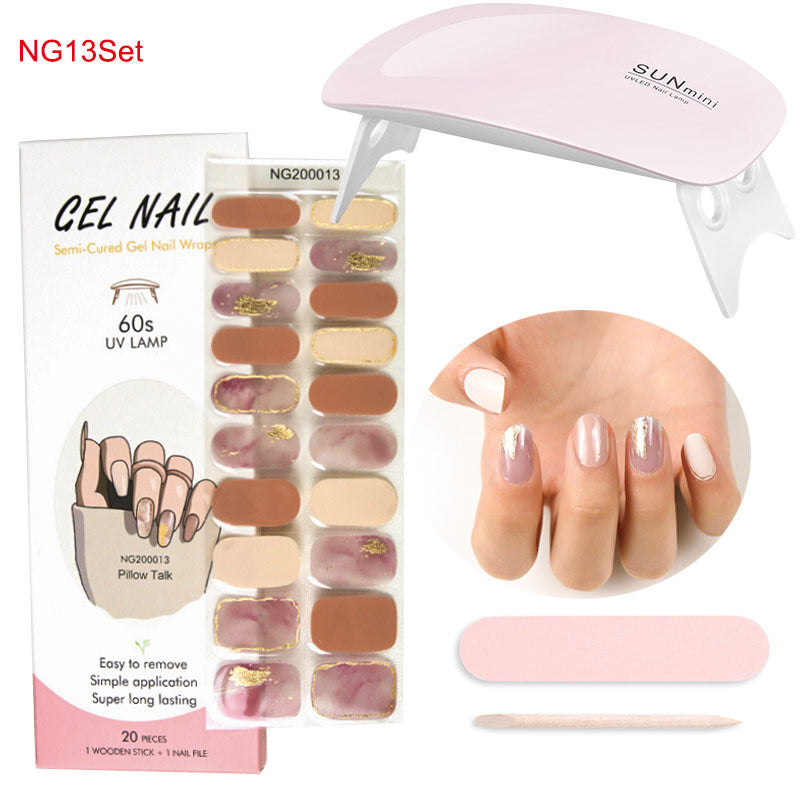 Gel Nail Wraps with UV Lamp Set French Tip Full Cover Nail Kit