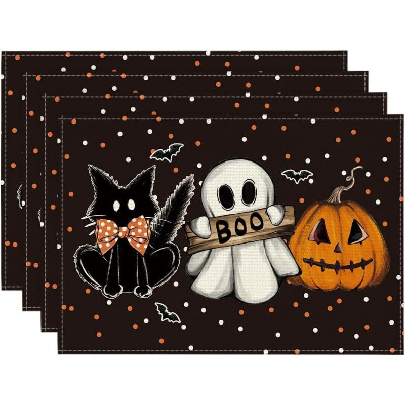 Halloween Skull & Pumpkin Linen Placemat – Gray