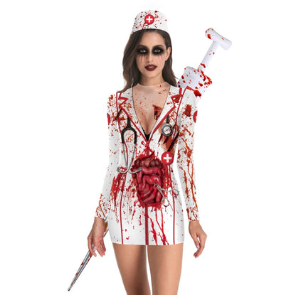 Halloween Nurse Slim Fit Long Sleeve Dress