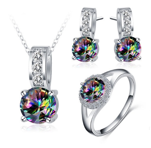 Rainbow Mystic Cubic Zirconia Silver Jewelry Set