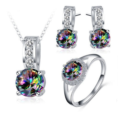 Rainbow Mystic Cubic Zirconia Silver Jewelry Set