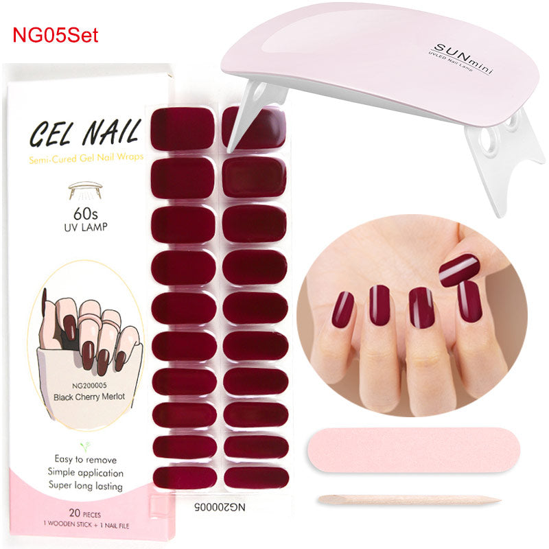 Gel Nail Wraps with UV Lamp Set French Tip Full Cover Nail Kit