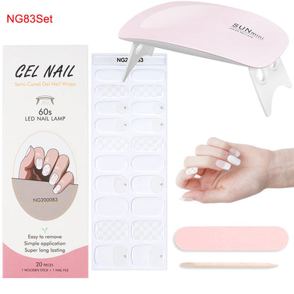 Gel Nail Wraps with UV Lamp Set French Tip Full Cover Nail Kit