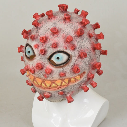 Halloween virus latex headgear mask with red spikes and creepy eyes for costume parties