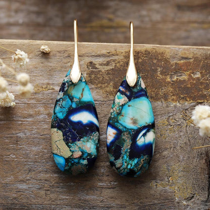 Bohemian Emperor Stone Water Drop Pendant Earrings