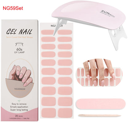 Gel Nail Wraps with UV Lamp Set French Tip Full Cover Nail Kit