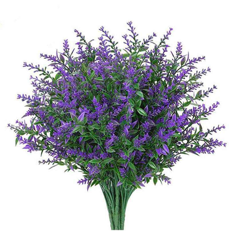 Artificial lavender bouquet with green leaves, perfect for home decor and events.