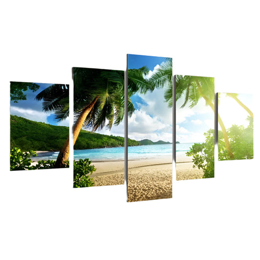 5-Piece Beach Coconut Tree Canvas Wall Art Set – Modern Abstract Home Decor