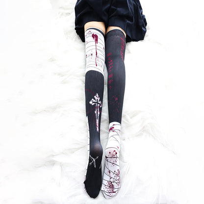 Halloween Bloodmark Knee Socks – Long Black Adult Socks