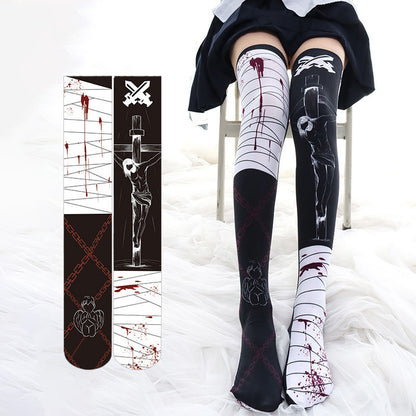 Halloween Bloodmark Knee Socks – Long Black Adult Socks