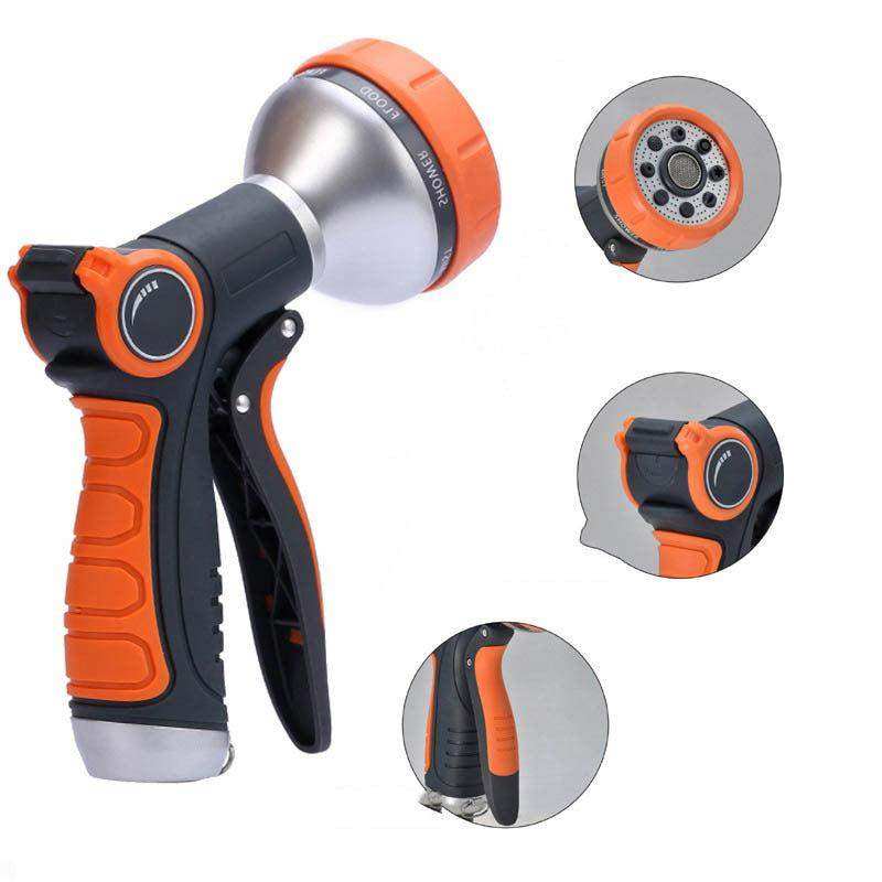 Garden irrigation tool with ergonomic non-slip design and multifunctional spray modes.