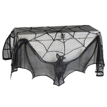 Halloween Black Spider Web Bat Lace Curtain – Spooky Decor