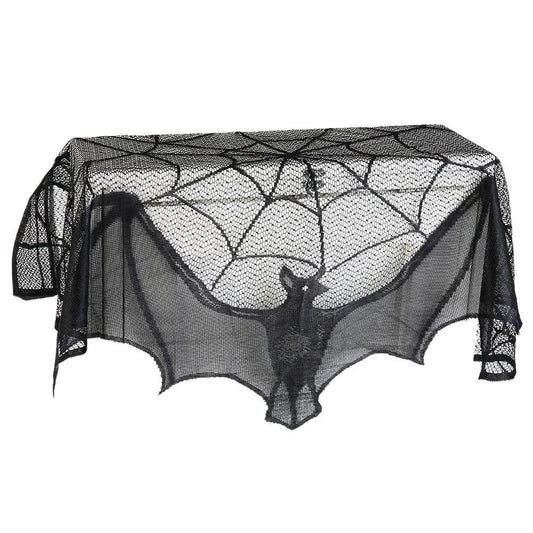 Halloween Black Spider Web Bat Lace Curtain – Spooky Decor
