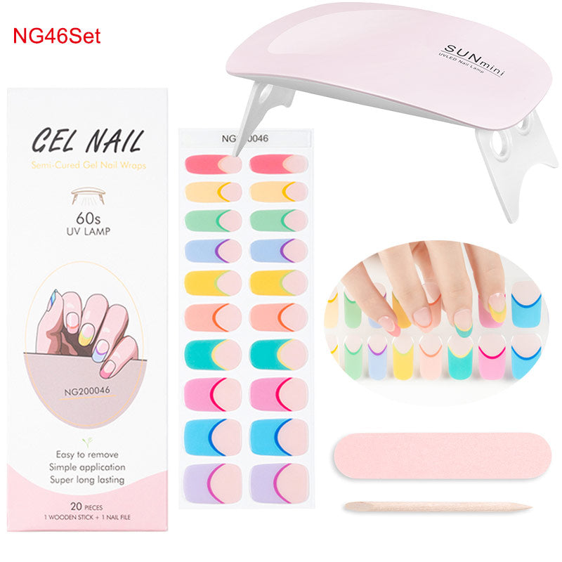 Gel Nail Wraps with UV Lamp Set French Tip Full Cover Nail Kit