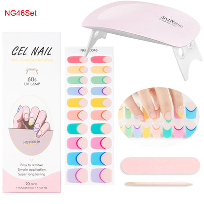 Gel Nail Wraps with UV Lamp Set French Tip Full Cover Nail Kit