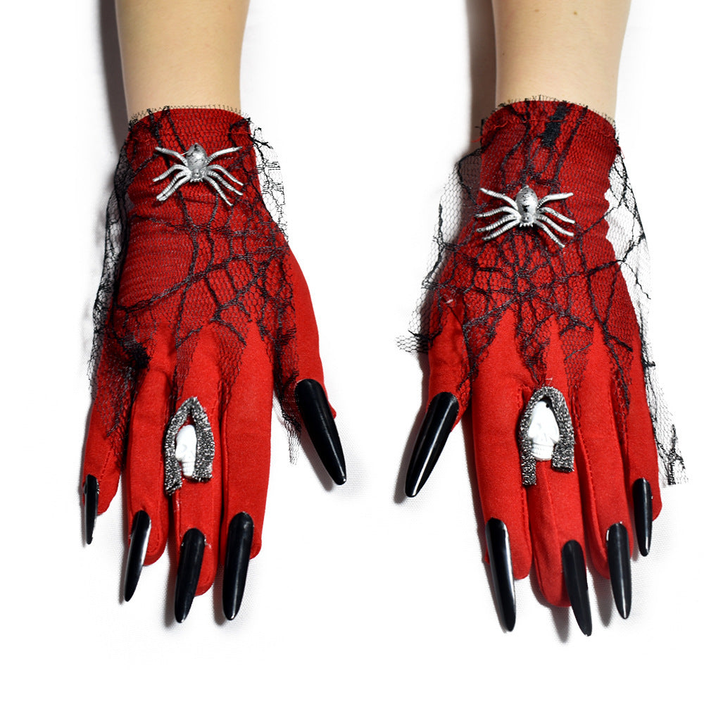 Halloween Long Nail Ghost Gloves – Silver & Black
