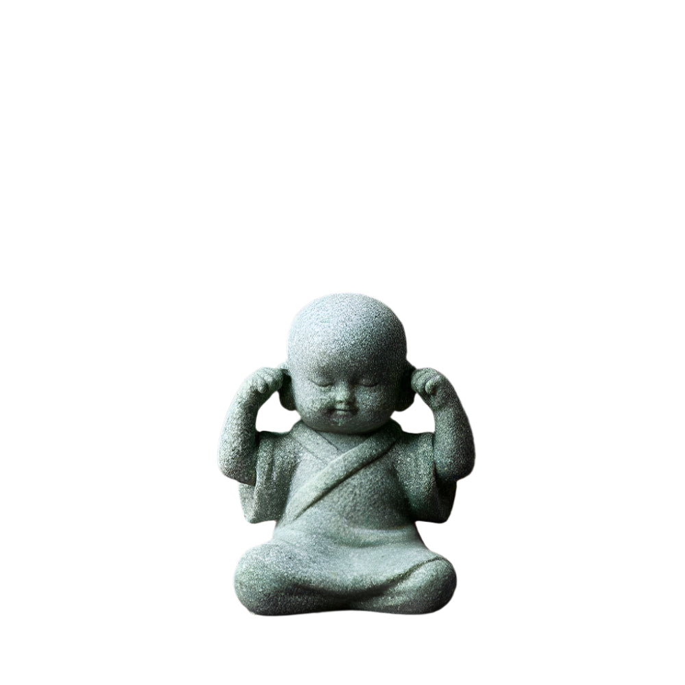 Creative Samanera resin decoration, bonsai-style garden figurine with Zen meditation theme.