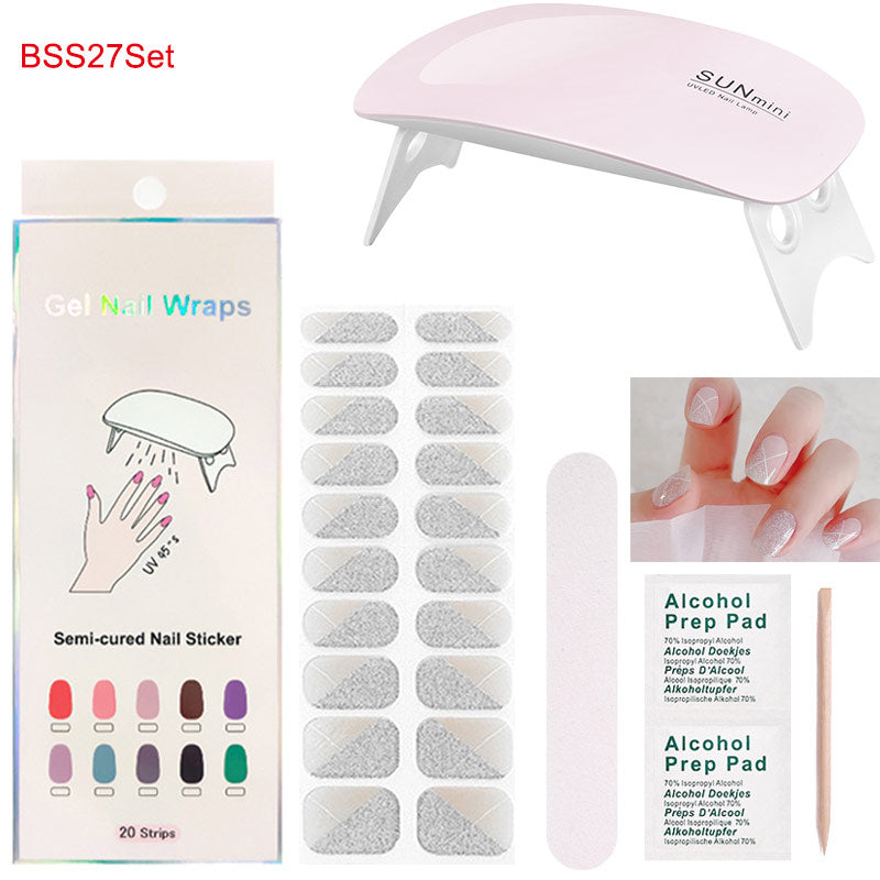 Gel Nail Wraps with UV Lamp Set French Tip Full Cover Nail Kit