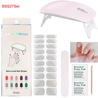 Gel Nail Wraps with UV Lamp Set French Tip Full Cover Nail Kit