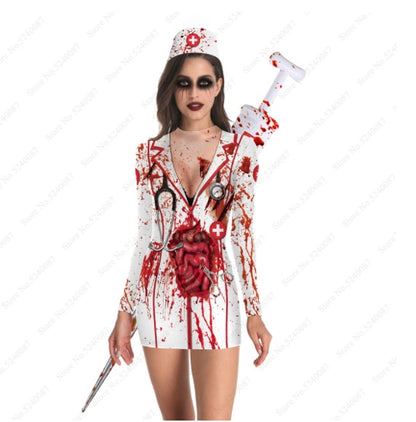 Halloween Nurse Slim Fit Long Sleeve Dress