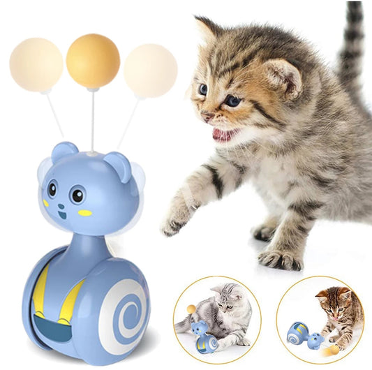 Rotating Feather Cat Tumbler Toy with Rolling Ball