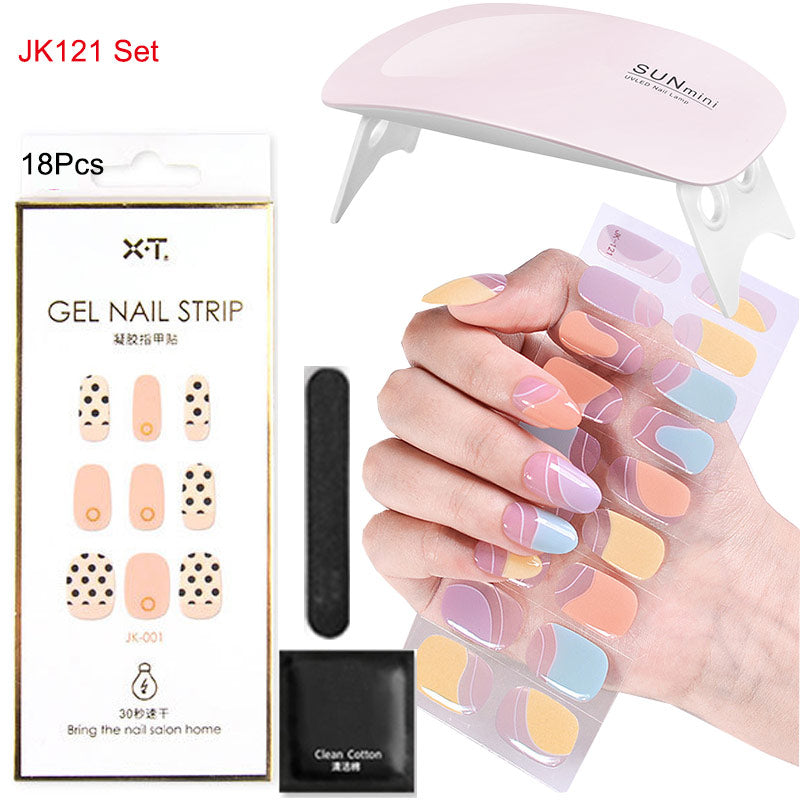Gel Nail Wraps with UV Lamp Set French Tip Full Cover Nail Kit