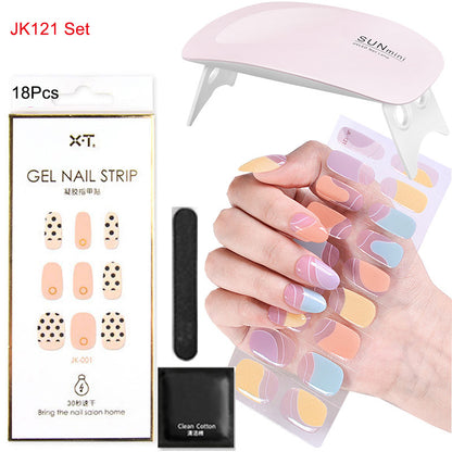 Gel Nail Wraps with UV Lamp Set French Tip Full Cover Nail Kit