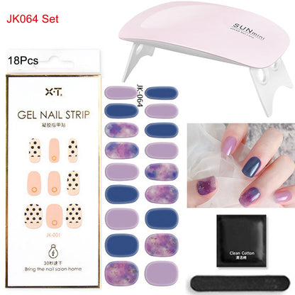 Gel Nail Wraps with UV Lamp Set French Tip Full Cover Nail Kit