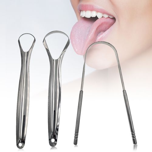 High-quality metal tongue brush with double carved handle and curved design for effective tongue cleaning and improved oral hygiene