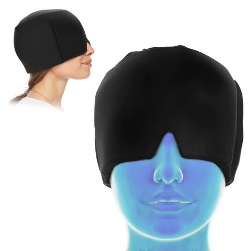 Cold Therapy Migraine Relief Cap wearable for migraines with soft gel and elastic fabric for 360° cooling therapy