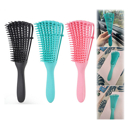 Hair detangling brush with long and short flexible teeth for smoothing and distributing shampoo on wet and dry hair