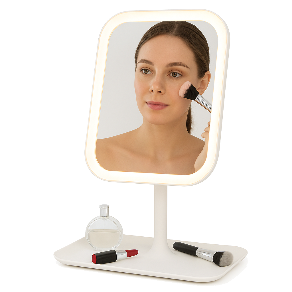 LED makeup mirror with 3 dimmable color modes and touch control for perfect lighting and stylish design