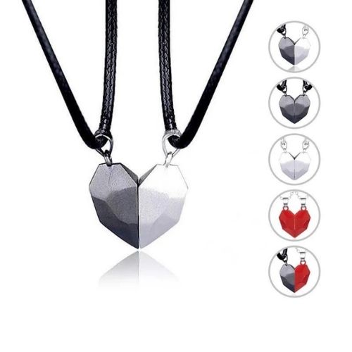 Magnetic couple necklace with black and white pendants symbolizing intimacy and multiple matching modes for couples, friends, or siblings.