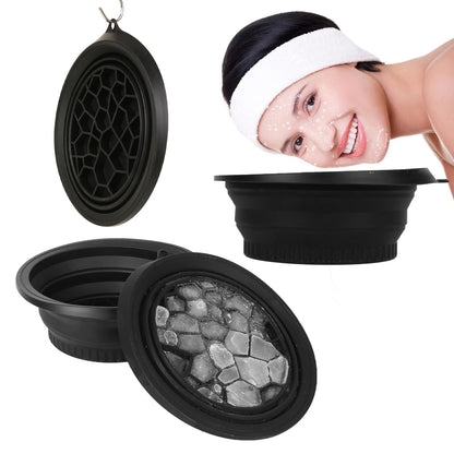 Collapsible silicone Facial Ice Bath Bowl with built-in ice tray for full-face cold therapy and skin rejuvenation