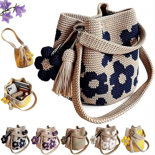 Crochet Flower Bag Handmade Boho Tote Bag Vintage Style Shoulder Bag