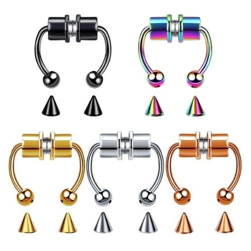 Set of 4 stainless steel magnetic septum rings, nickel and lead free, comfortable for all-day wear