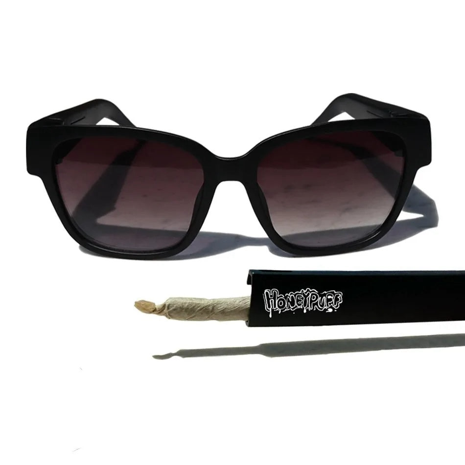 Unisex hidden storage sunglasses with secure compartments and carrying pouch