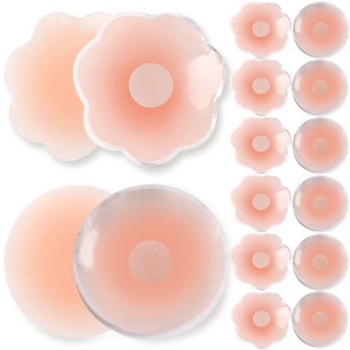 Set of 12 waterproof silicone nipple covers made of hypoallergenic, reusable silicone for seamless, natural look under swimwear or gym clothes