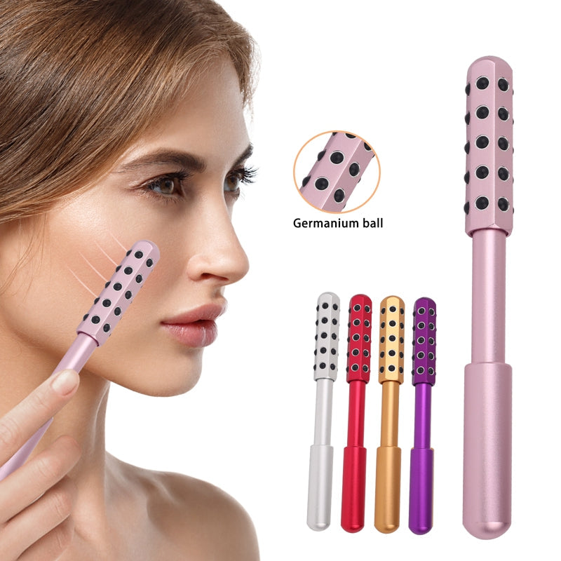 Germanium beauty roller massager for facial skin tightening and lifting with metal and germanium stones