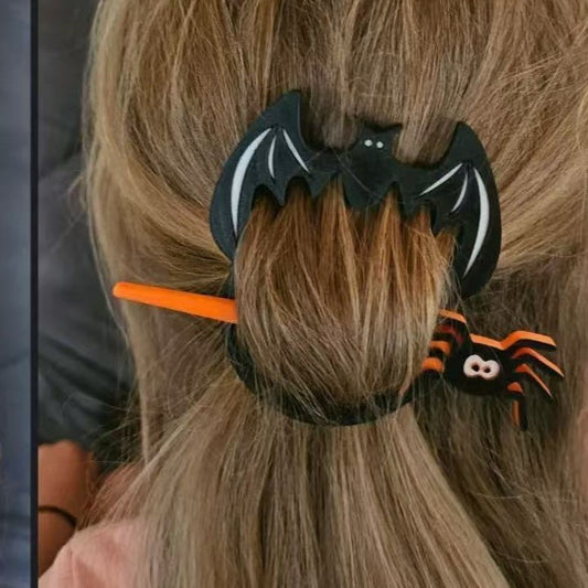 Halloween Witch & Bat Hairpin