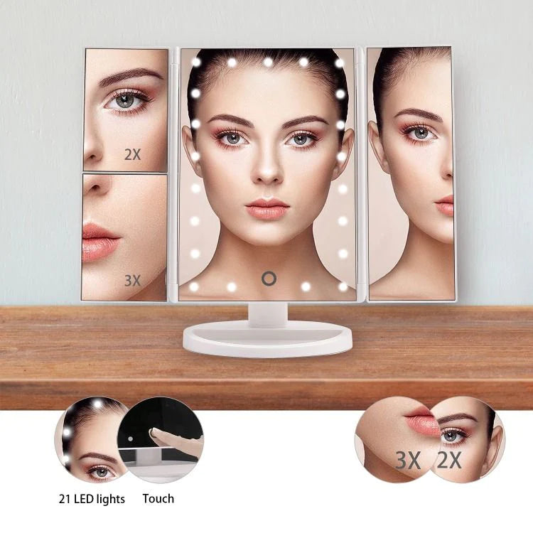 LED Lighted Makeup Mirror 3 Color Modes 2X/3X Magnification Touch Vanity