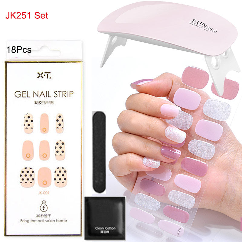 Gel Nail Wraps with UV Lamp Set French Tip Full Cover Nail Kit