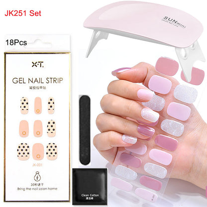 Gel Nail Wraps with UV Lamp Set French Tip Full Cover Nail Kit