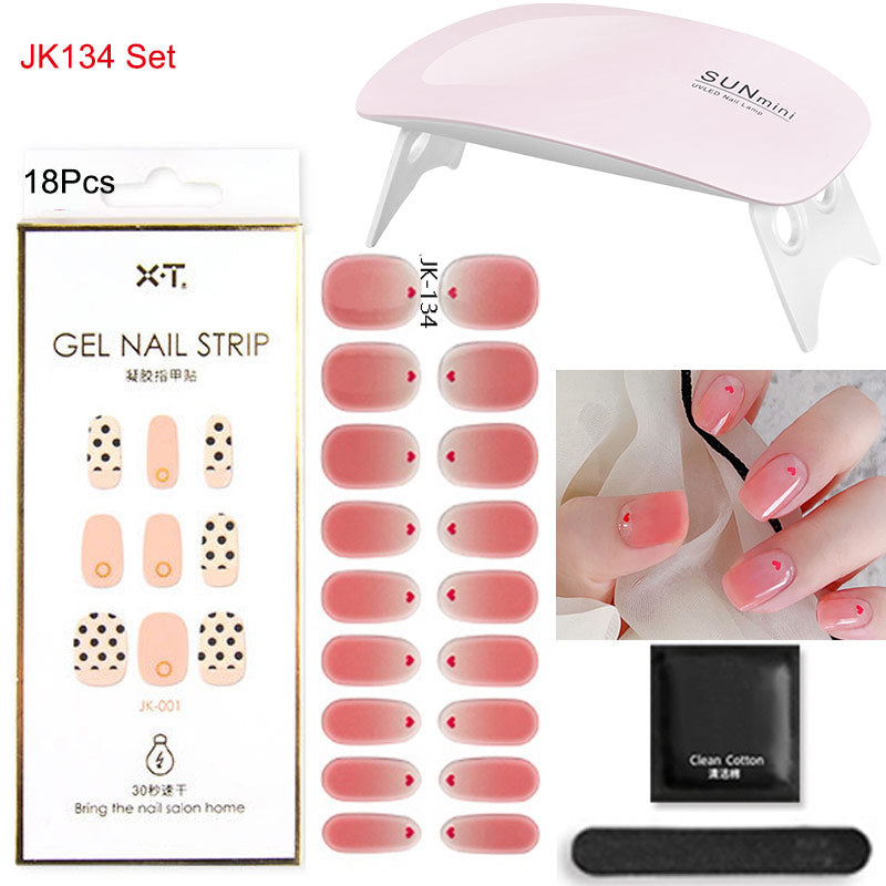 Gel Nail Wraps with UV Lamp Set French Tip Full Cover Nail Kit