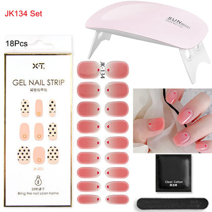 Gel Nail Wraps with UV Lamp Set French Tip Full Cover Nail Kit