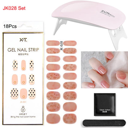 Gel Nail Wraps with UV Lamp Set French Tip Full Cover Nail Kit