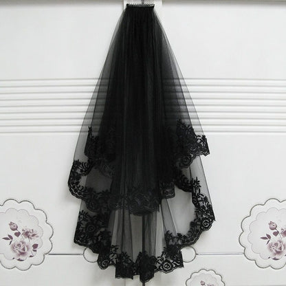 Halloween Black Lace Witch Veil – Elegant Costume Accessory